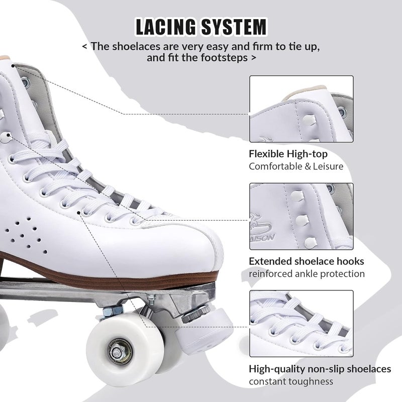 PAPAISON Roller Skates for Women and Men, Deluxe 2 Layer Microfiber Leather Double Row-Classic Roller Skates for Girls, Professional Outdoor Indoor Quad-Skates for Kids & Adults… - Image 4